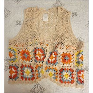 Yellow Orange & Blue Crochet Vest Women's Plus 2X 18 to 20 NWT